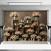 Lofaris Rustic Wedding Photography Backdrop Pink and Cream Roses in Crates Romantic Floral Studio Photo Prop Decor
